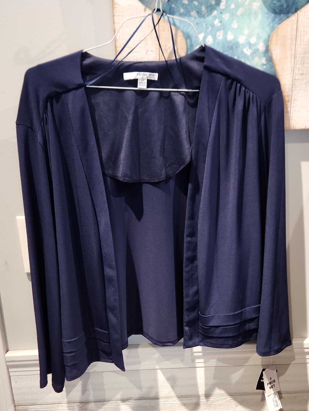 Studio One Navy Draped Open-Front Women's Cardigan